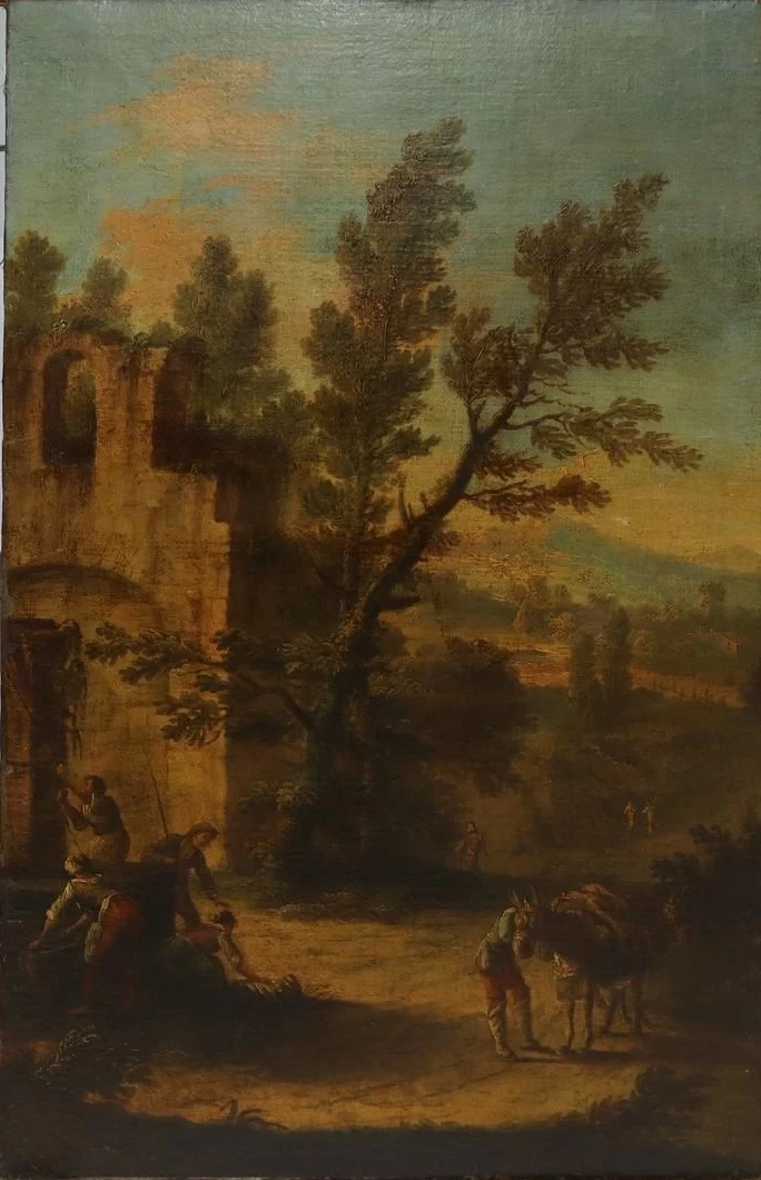 Paesaggio con alberi e personaggi al lavoro - attribuito